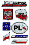 Naklejka naklejki POLSKA FLAGA GODŁO PL EUROPE UNIA POLAND brokat, brokatowe, KOMPLET