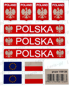 Naklejka naklejki ZESTAW POLSKA FLAGA UE PL ORZEŁ GODŁO